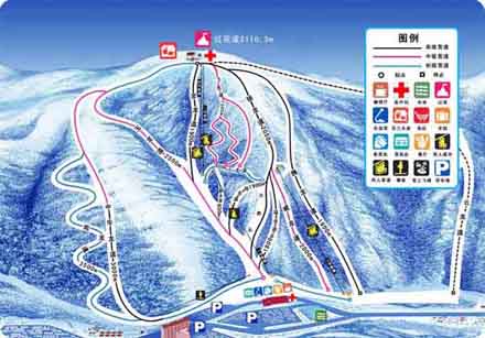 万龙滑雪场前期开发共建成初,中,高级滑雪道21条,总面积64余万平方米.